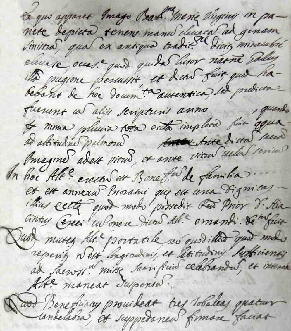 stralcio della relazione sulla visita di Mons. Triveri all'Annunziata nel 1694