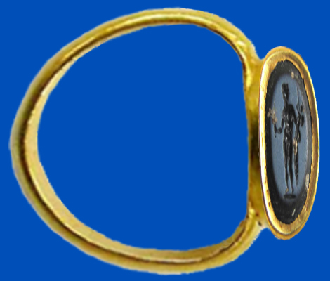 anello con l'immagine di Diomede col Palladio rubato (reperto nella necropoli di Monte Pucci, II-IV sec. d.C.) - Museo archeologico di Vico del Gargano