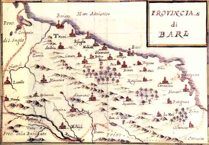 carta della provincia di Bari del XVII secolo