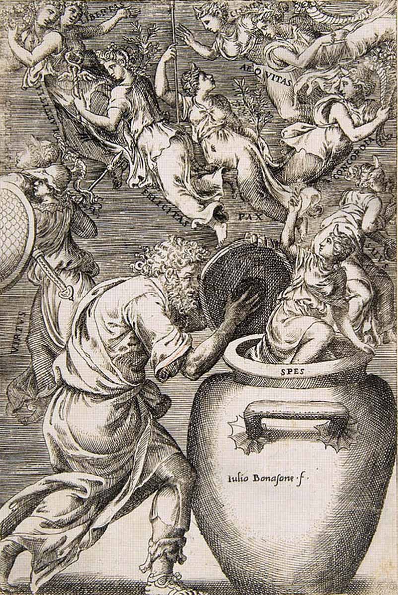 Epimeteo apre il vaso di Pandora- Giulio Bonasone (Pinacoteca Nazionale di Bologna)