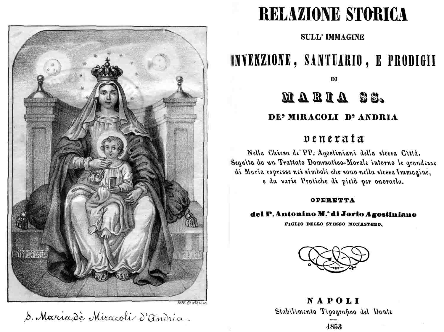 risguardo del libro con litografia di Maria SS. de' Miracoli