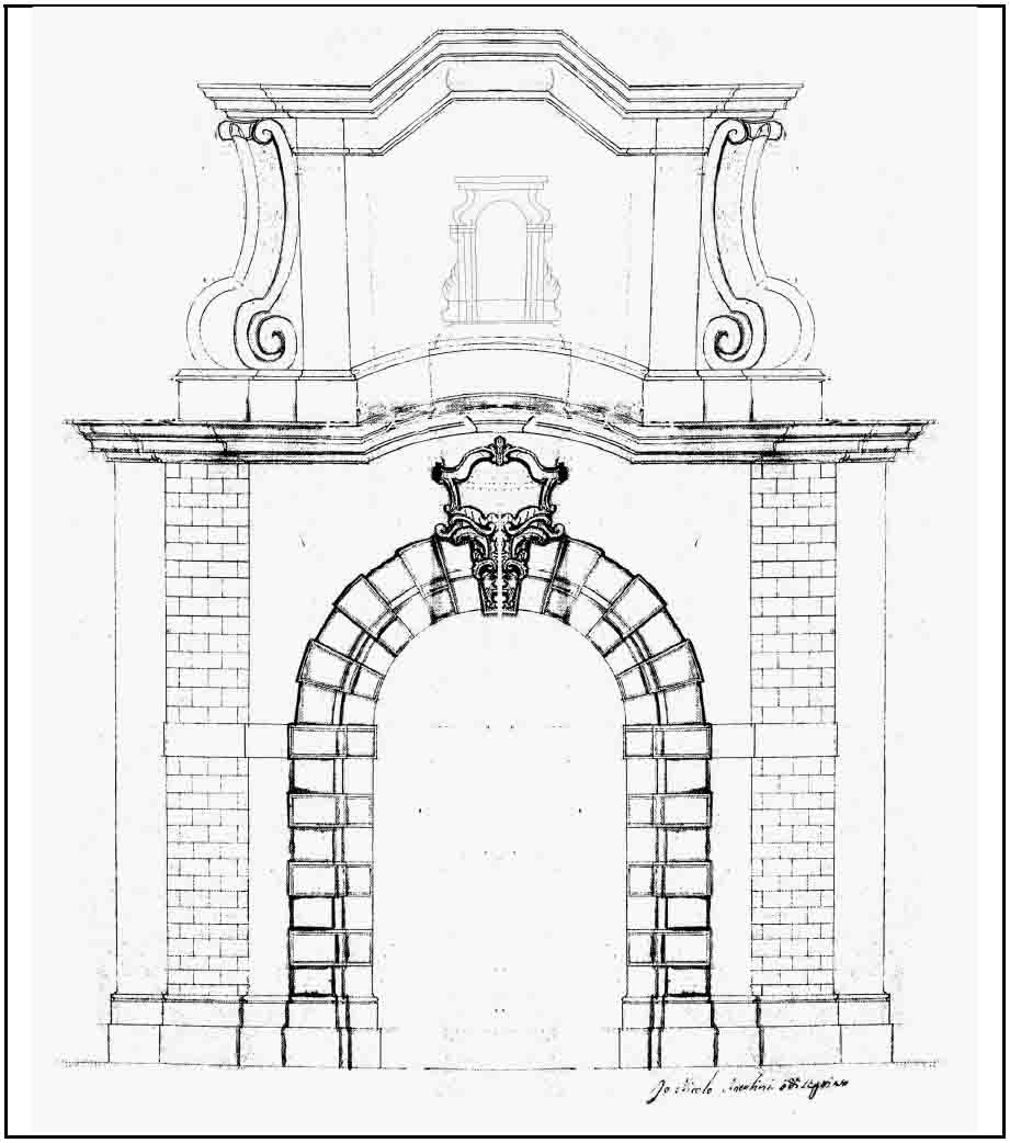 Ricostruzone del prospetto di porta Castello secondo il progetto di N. Antolini (VZito)