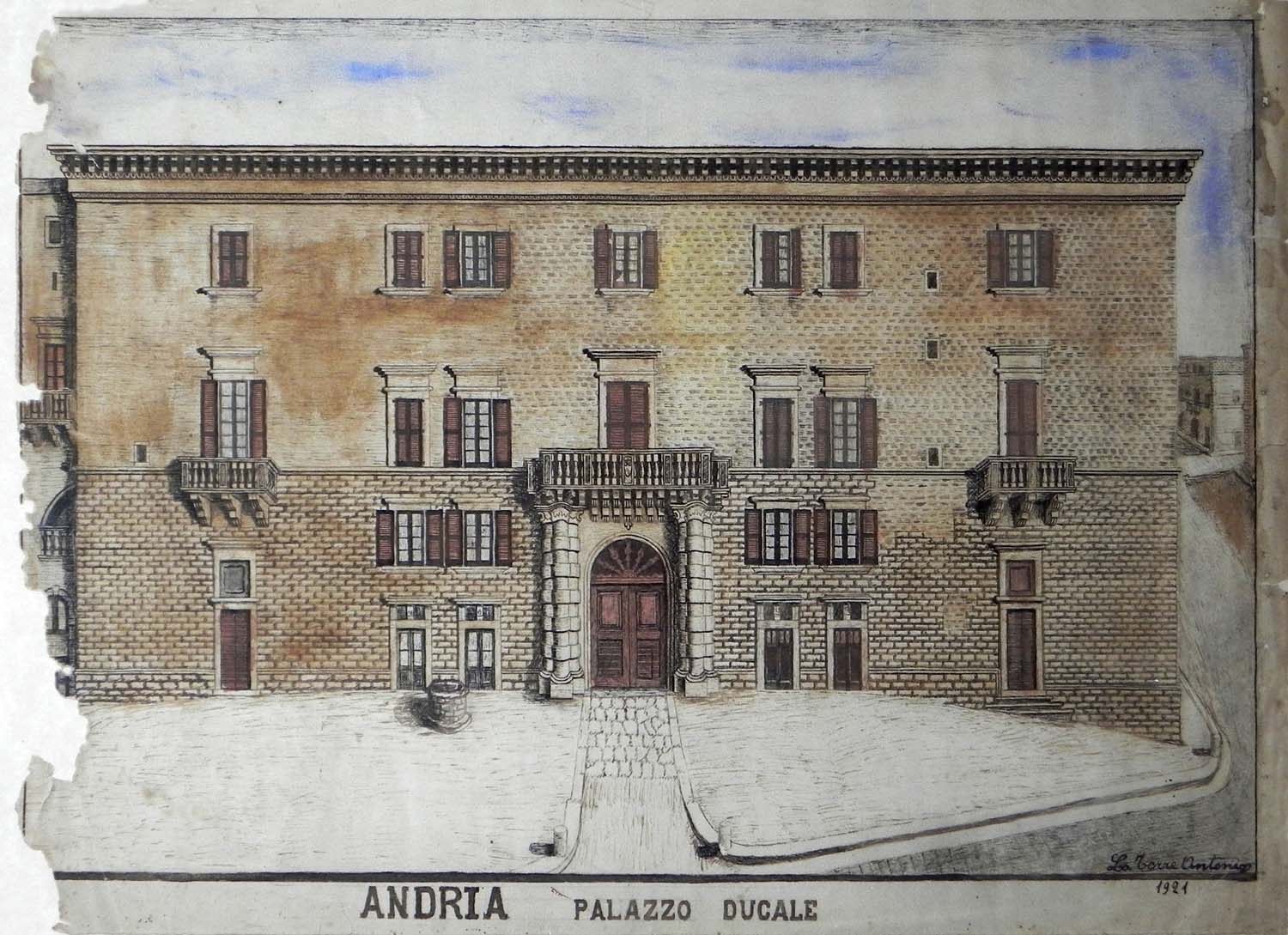 Prospetto del palazzo ducale in largo La Corte - disegno di Antonio La Torre 1921 (al Seminario)