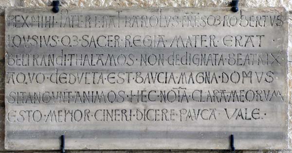 epitaffio di Beatrice D'Angiò