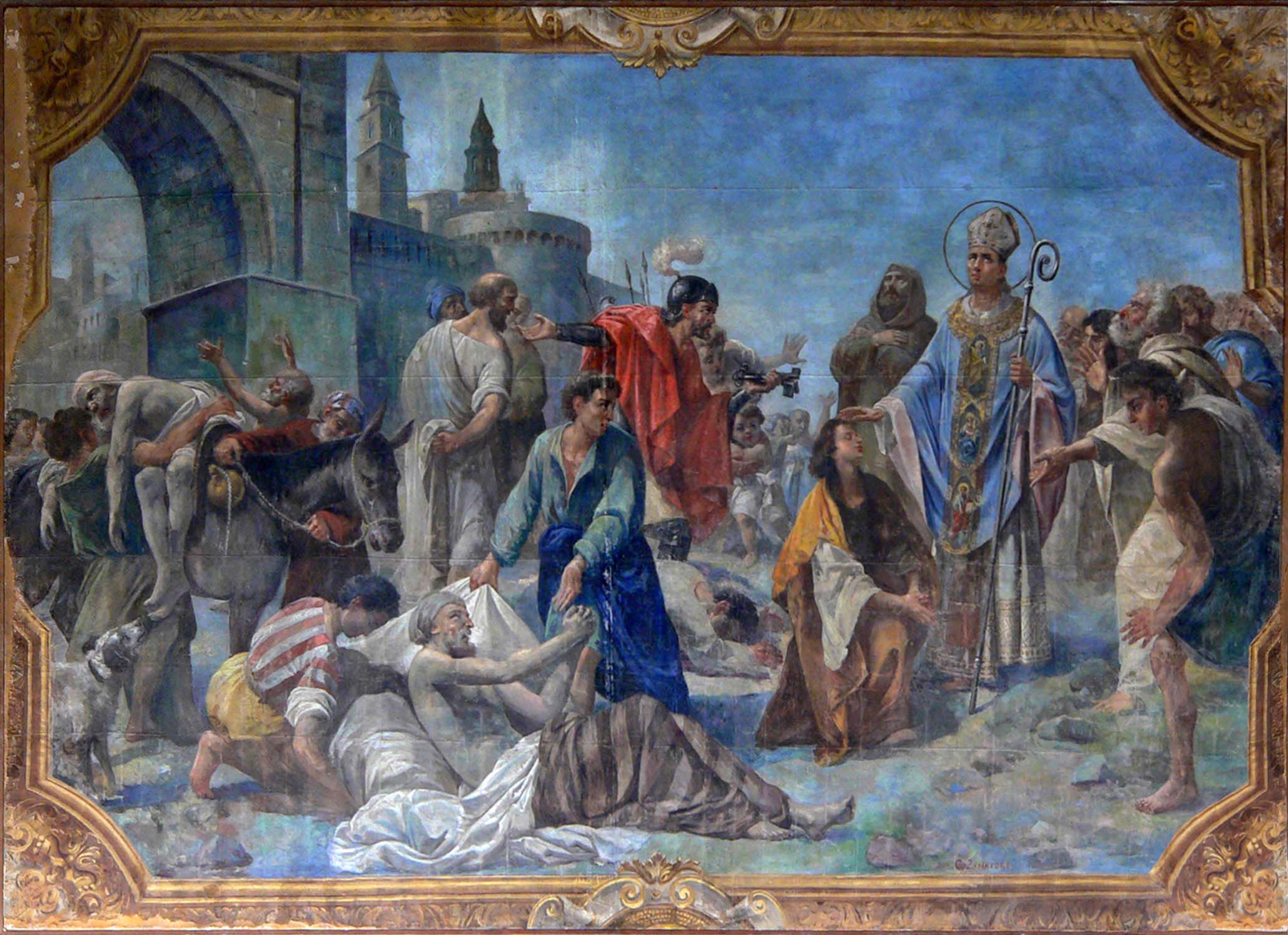 tela dei primi del Novecento, di c. Zimatore: S. Riccardo presso le mura di Andria