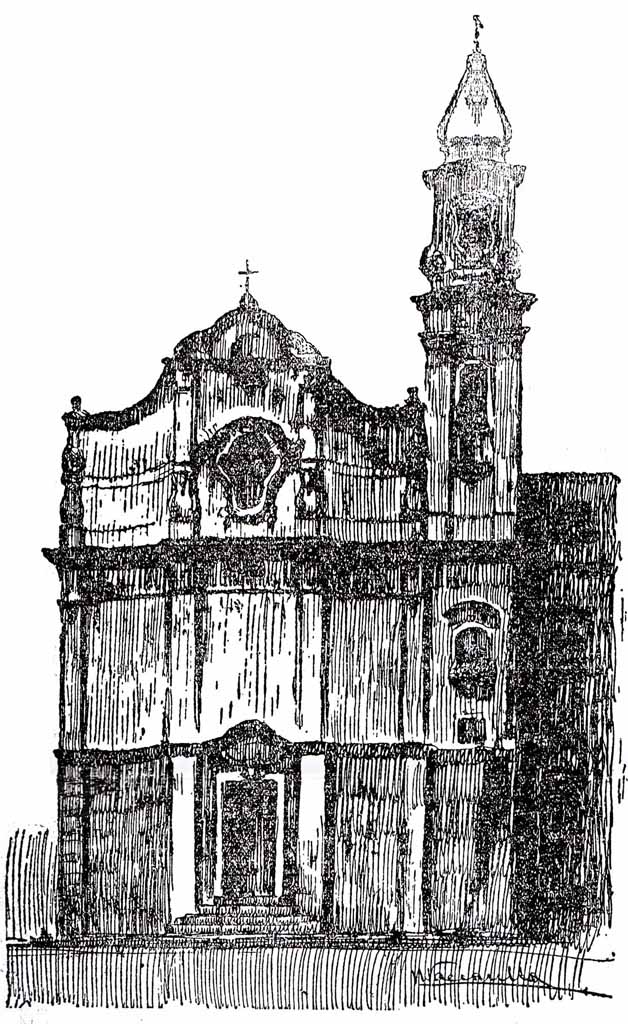 Il prospetto della chiesa in un disegno di N. Vaccarella edito sul giornale "La Gazzetta di Puglia" del 24.12.1923