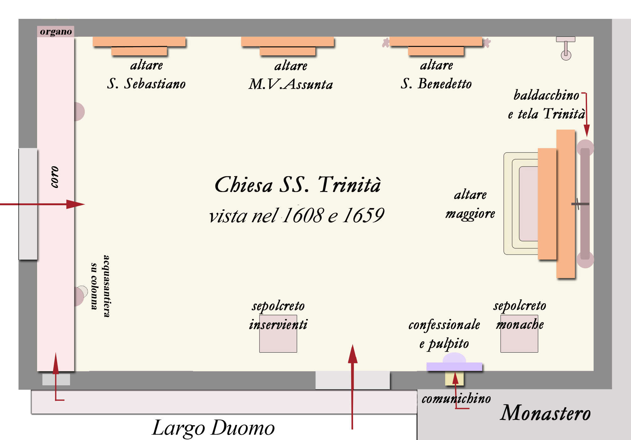 schema di pianta della Chiesa della SS. Trinit nel 1659