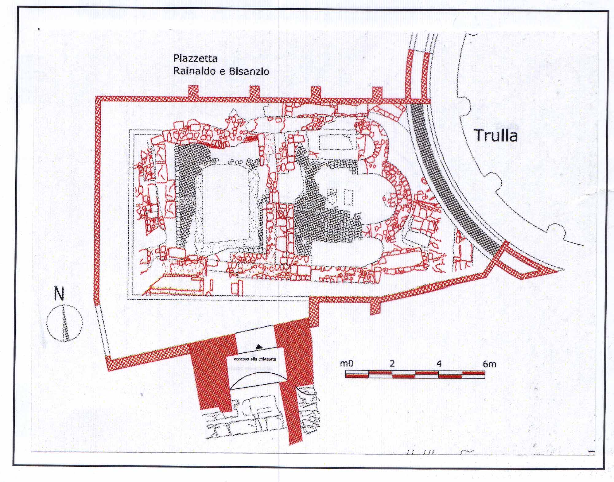 Pianta dei resti archeologici della chiesetta rinvenuta presso la cattedrale di Bari (da F. Dicarlo (a cura), 2009).