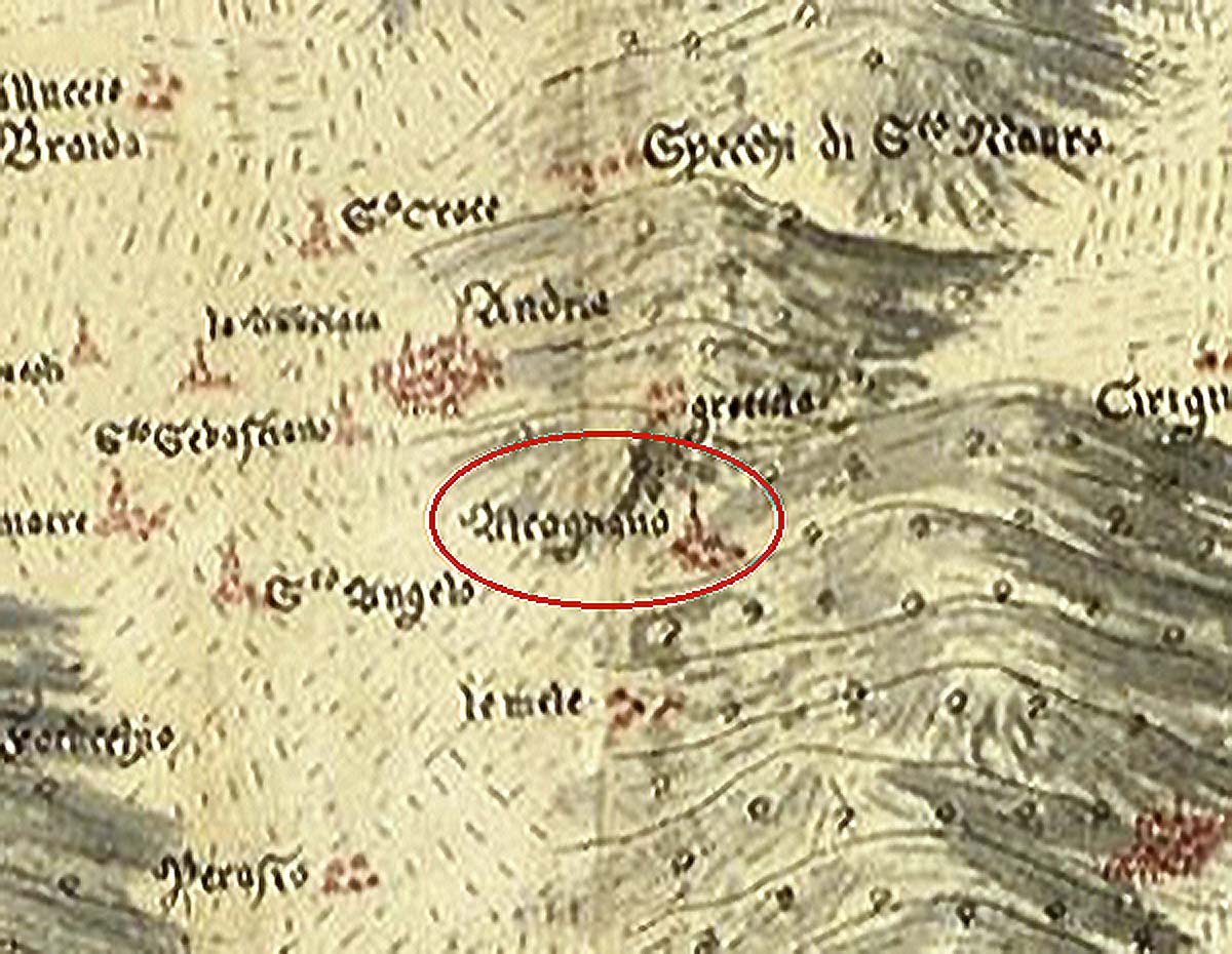Il villaggio di Alcognano, a sud-est di Andria, in una mappa aragonese di fine XV secolo.