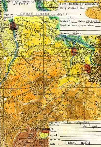 carta topografica del territorio delle grotte colorata dagli alunni