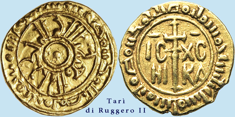 Tarì di Ruggero II (dritto e rovescio rilevati da 2 monete dverse)