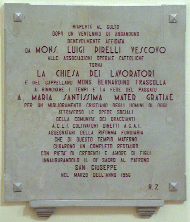 lapide commemorativa il restauro terminato nel 1956