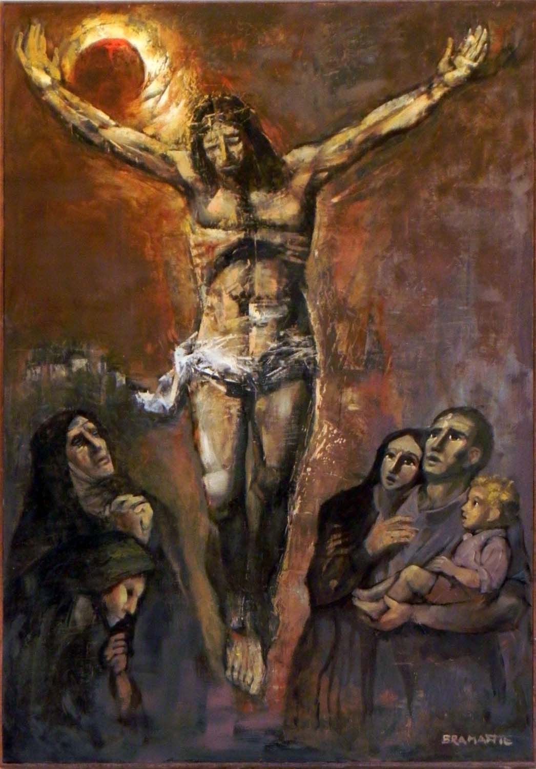 Crocifisso- pittura su faesite di Onofrio Bramante
