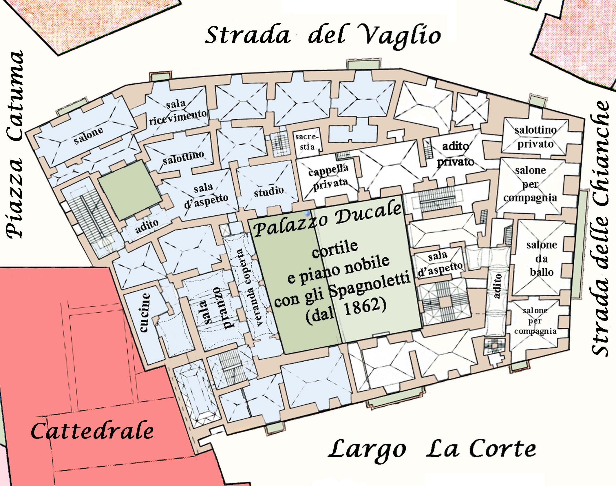 Pianta del piano nobile del Palazzo ducale nella carta topografica della Città, primo '900