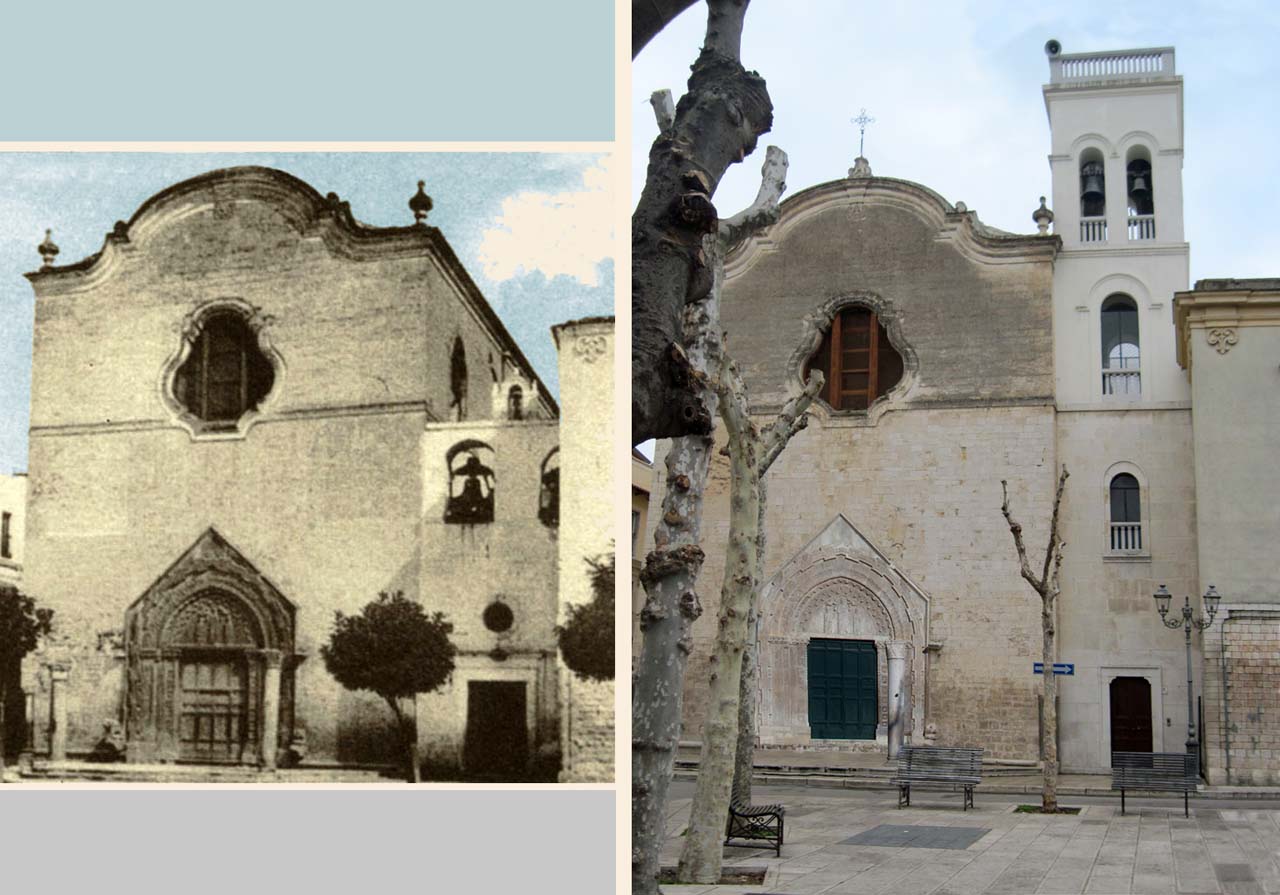 confronto tra l'attuale campanile del 1936  e il campaniletto a vela precedente