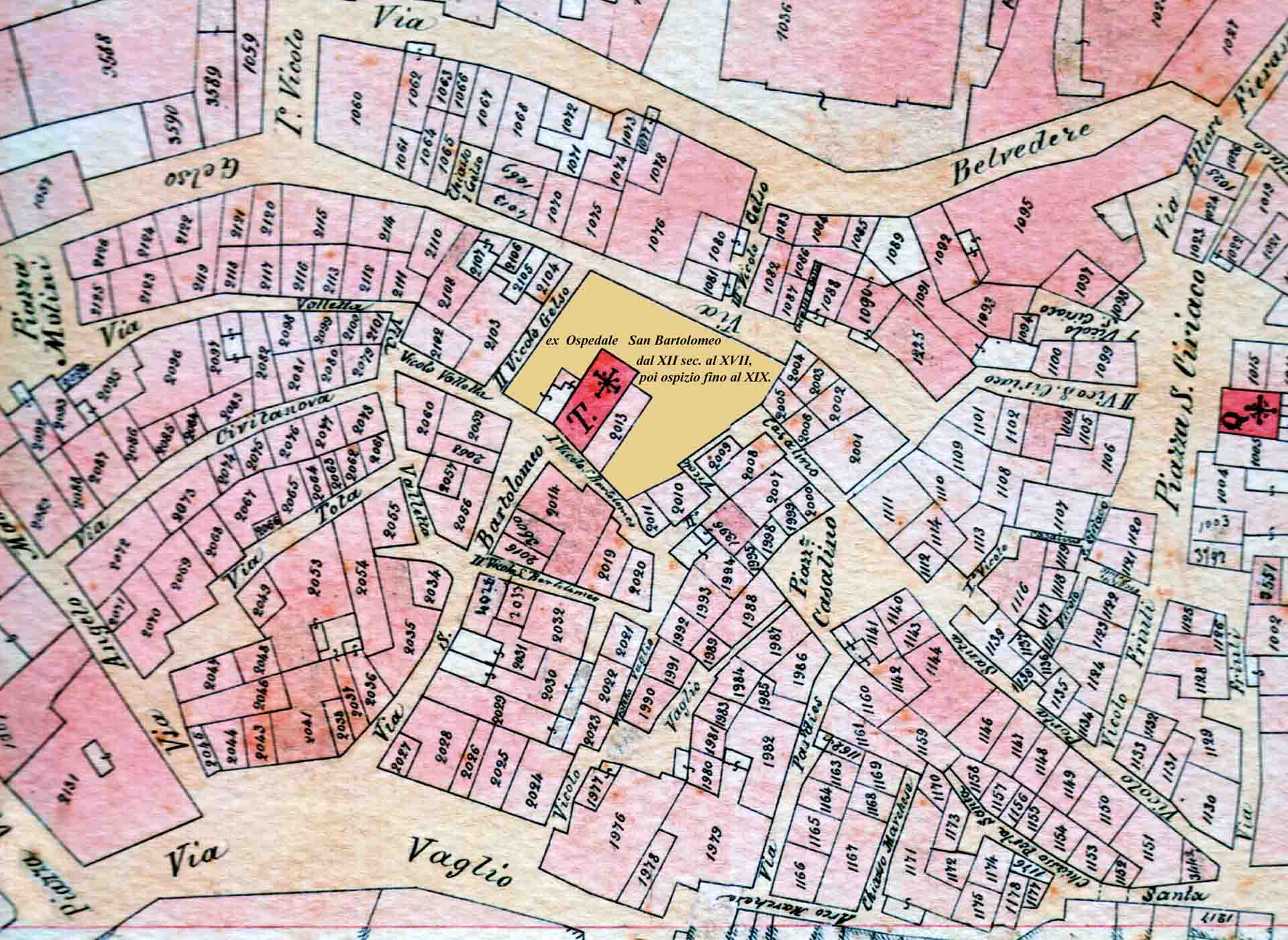 Planimetria del 1875: particolare con Chiesa di S. Bartolomeo