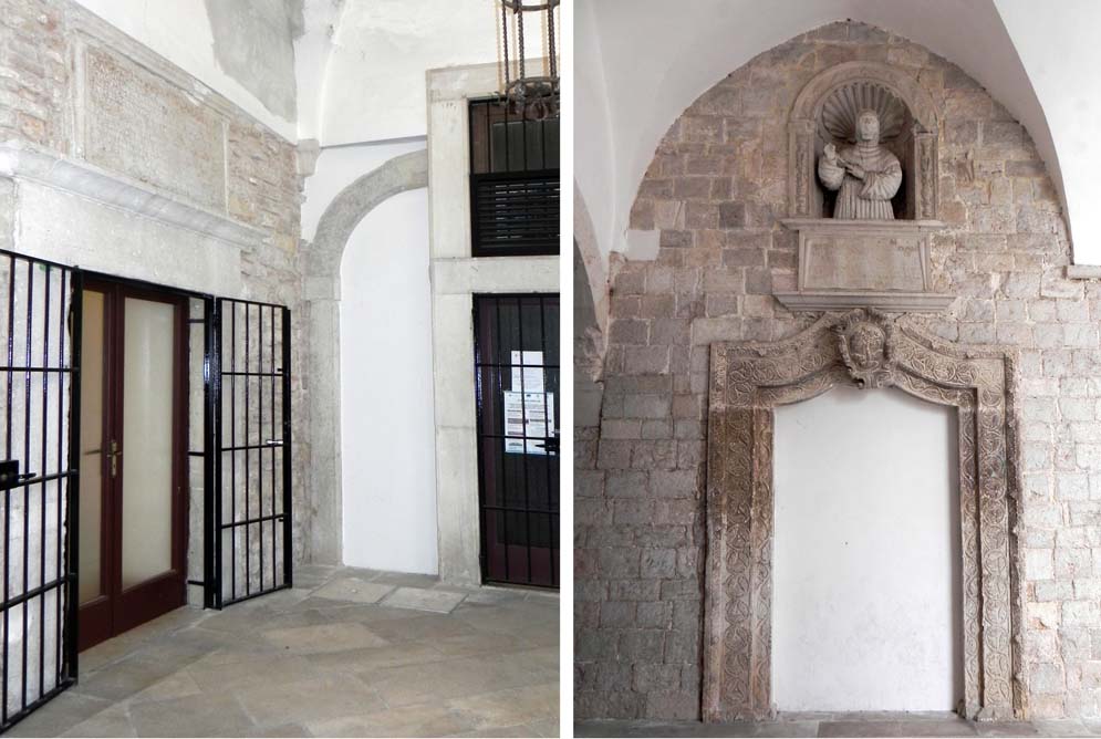 chiostro:la porta cinquecentesca del refettorio e la porta trecentesca della chiesa