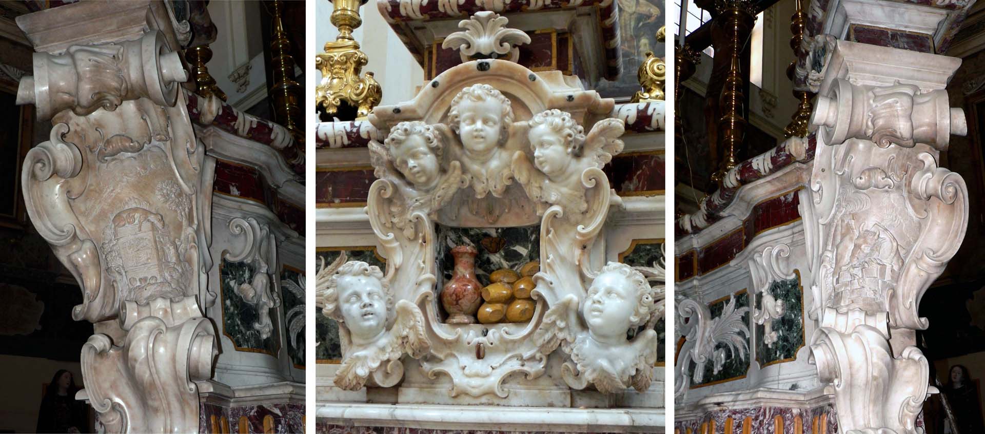 altare maggiore - ciborio e reggimensole laterali del postergale