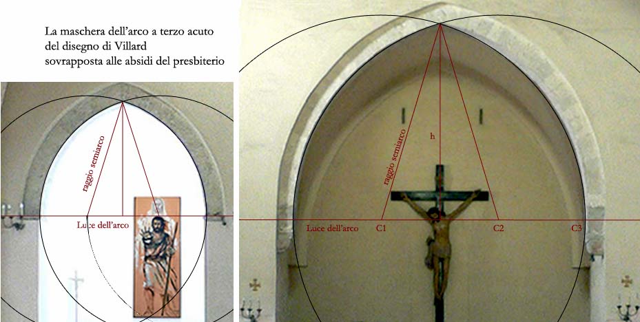 il disegno di Villard sovrapposto agli archi absidali