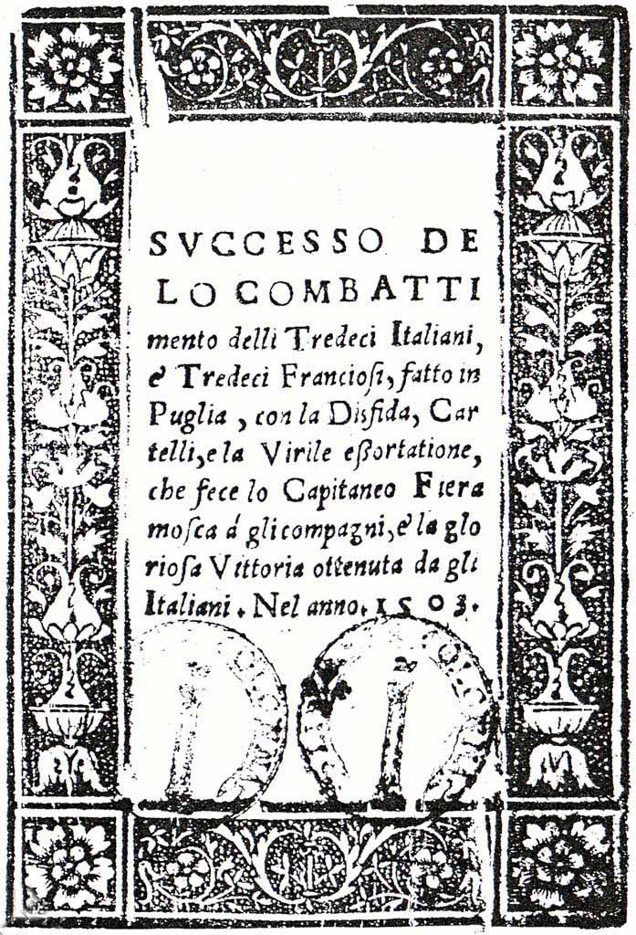 Frontespizio dell'opuscolo sulla Disfida, stampato nel 1547