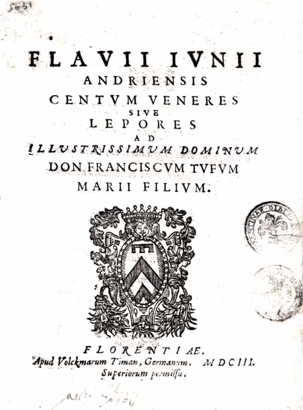 frontespizio della 1^ edizione delle "Centum Veneres" del 1603