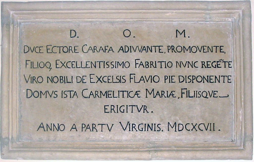 lapide posta nel vestibolo d'ingresso al convento-seminario