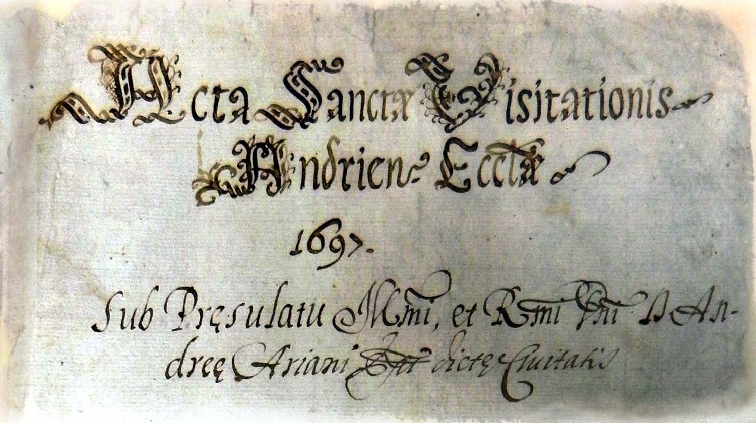 Frontespizio delle visite pastorali di mons. Ariani nel 1697