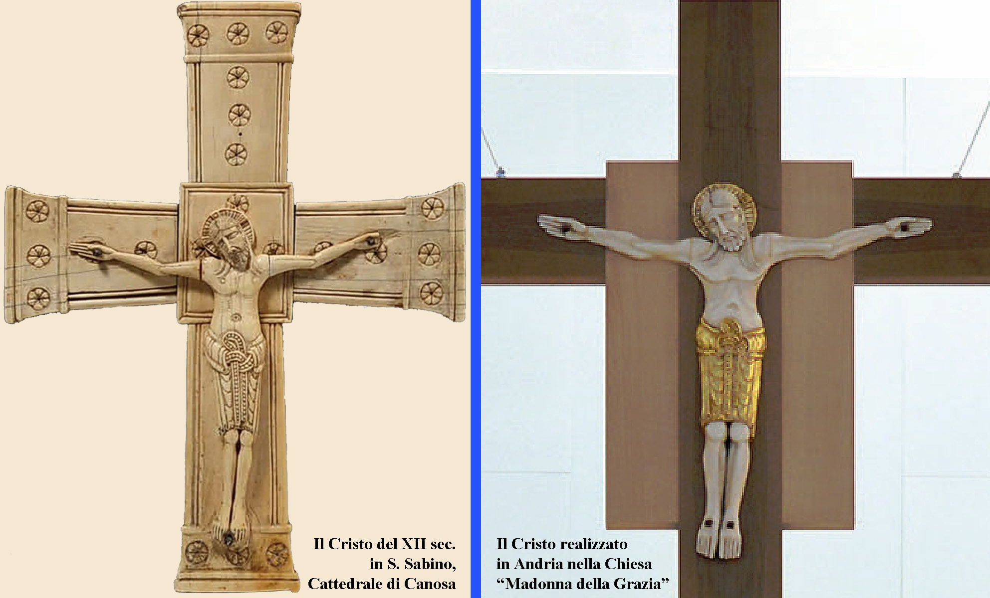 confronto tra il crocifisso di Canosa (da foto Soprintendenza) e la sua copia di Andria