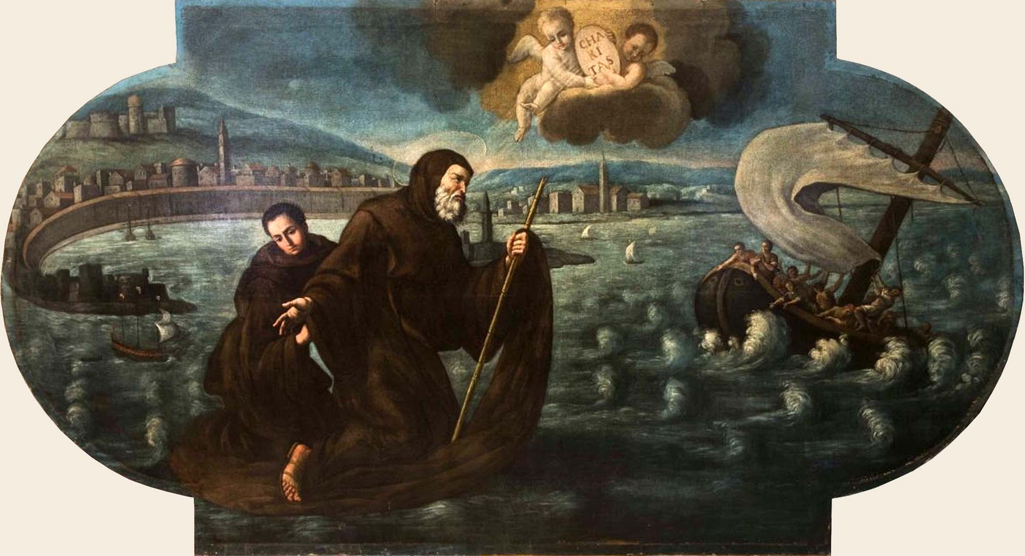 S. Francesco da Paola attraversa sul mantello lo stretto diMessina