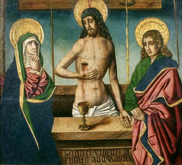 Imago pietatis tra i dolenti Maria e Giovanni, di M. Ximénez, 1470