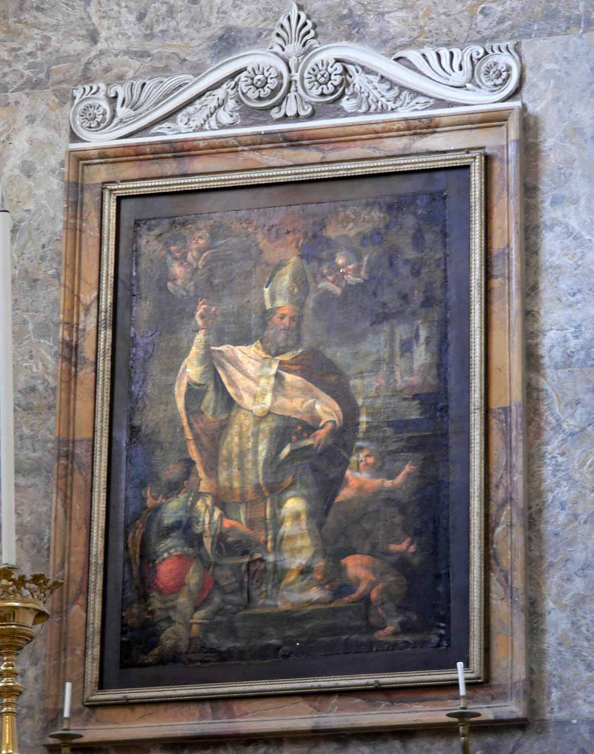 S.Nicola, tela del Seicento di Andrea Vaccaro, ante restauro