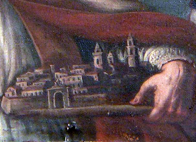 particolare della tela posta nella lunetta del 1º fornice di sinistra in S.Agostino