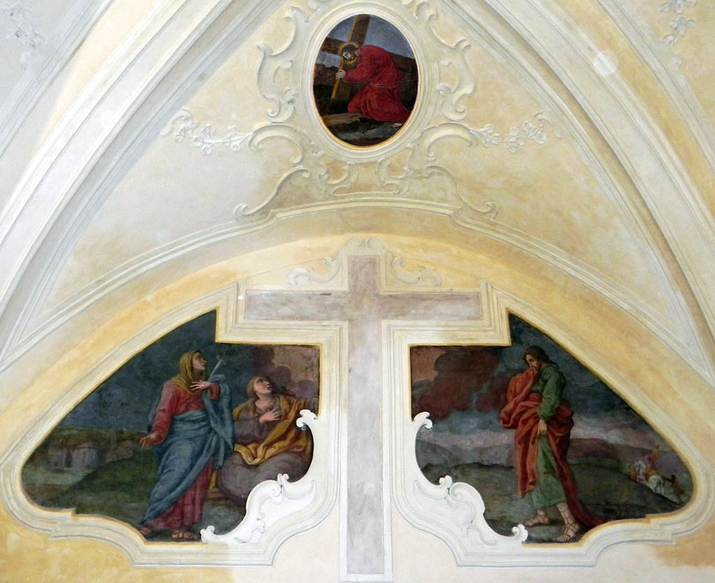 sacrestia, tela salita al calvario e affresco crocifissione