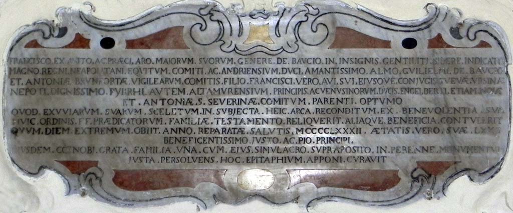 lapide marmorea del sepolcro di Francesco II Del Balzo