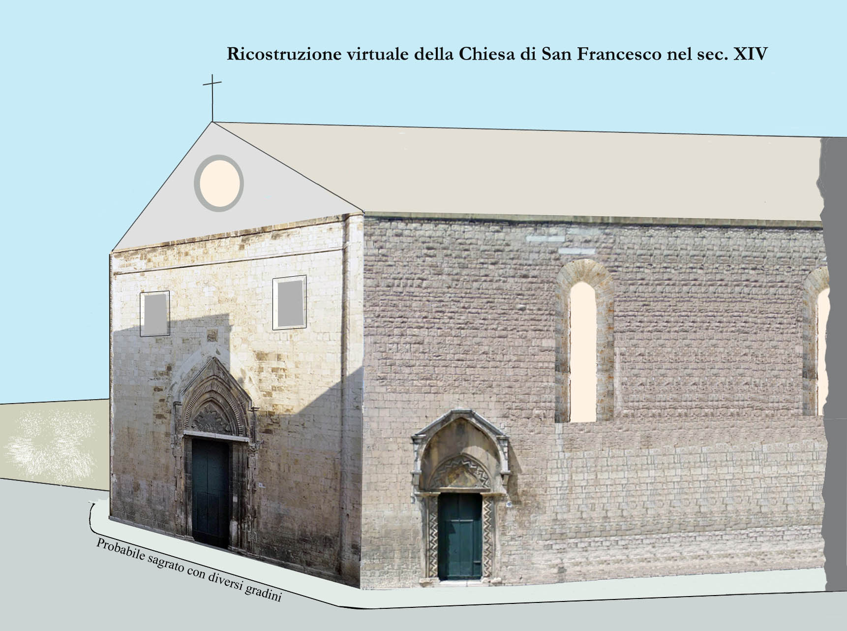 ricostruzione virtuale della chiesa del Trecento