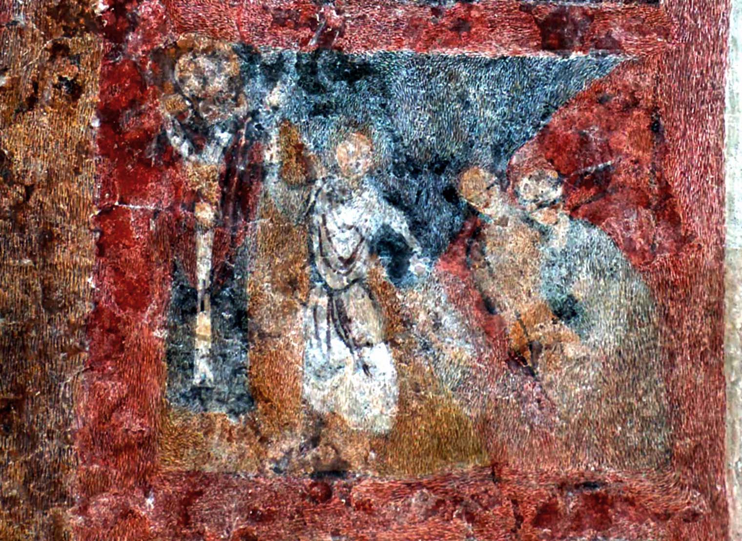 La scena del salvataggio nell'affresco nella cripta della Madonna dei Miracoli